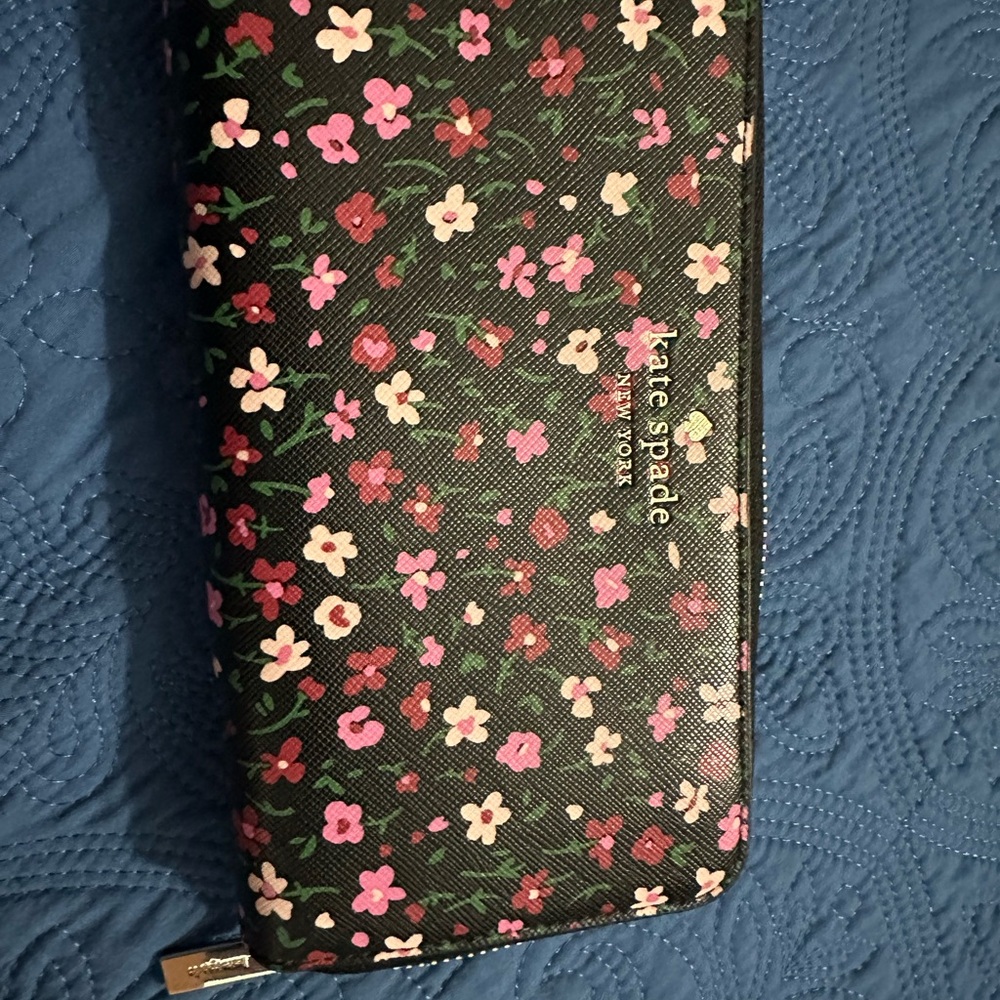 Kate Spade Black Wallet with Pink and Red Floral Pattern.  Accordion style